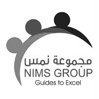 Logo for NIMS Group – Guides to Excel, featuring three abstract figures around an arc with Arabic and English text.